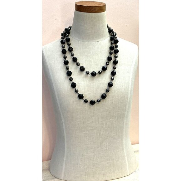 Black Faceted Resin Beaded Long Necklace - Picture 5 of 5
